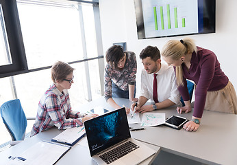 Image showing young business people group on meeting at modern office