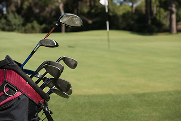 Image showing close up golf bag on course