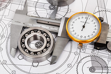 Image showing Ball bearings on technical drawing