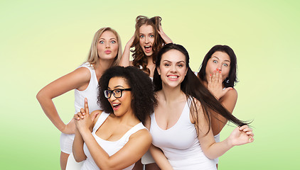 Image showing group of happy women in white underwear having fun