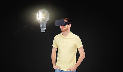 Image showing happy man in virtual reality headset or 3d glasses