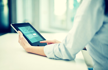 Image showing close up of woman hands with tablet pc at office