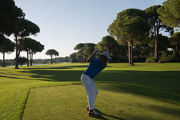 Image showing golf player hitting shot