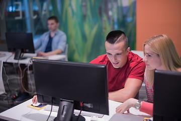 Image showing technology students group in computer lab school  classroom