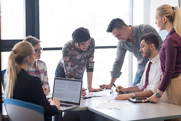 Image showing young business people group on meeting at modern office