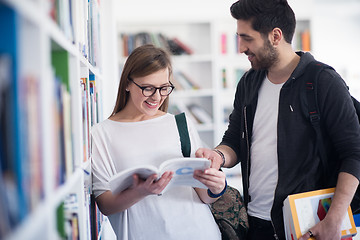 Image showing students couple  in school  library