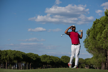 Image showing golf player hitting long shot