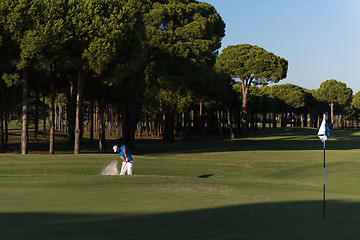 Image showing pro golfer hitting a sand bunker shot