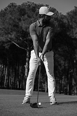 Image showing golf player hitting shot