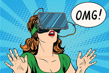 Image showing OMG emotions from virtual reality retro girl