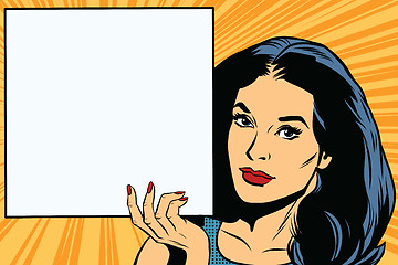 Image showing Woman holding blank poster pop art vector