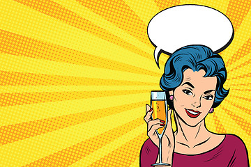 Image showing Toast girl party yellow retro background