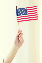 Image showing close up of woman holding american flag in hand