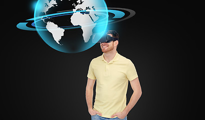 Image showing happy man in virtual reality headset or 3d glasses