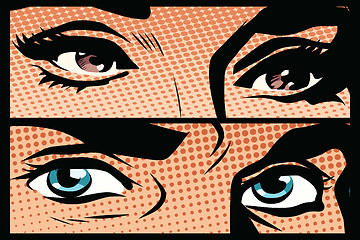 Image showing Male and female eyes close-up pop art retro