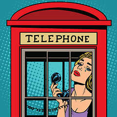 Image showing girl crying in the red telephone booth retro