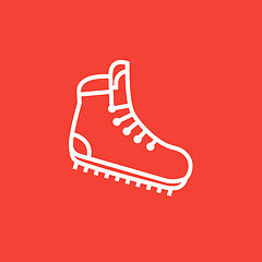 Image showing Hiking boot with crampons line icon.