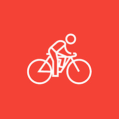 Image showing Man riding  bike line icon.