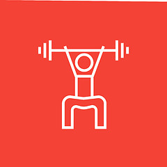 Image showing Man exercising with barbell line icon.