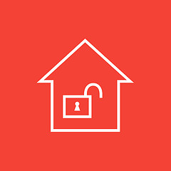 Image showing House with open lock line icon.