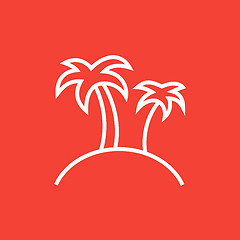 Image showing Two palm trees on island line icon.