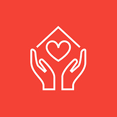 Image showing Hands holding house symbol with heart shape line icon.