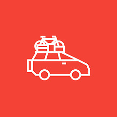 Image showing Car with bicycle mounted to the roof line icon.