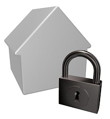 Image showing house model and padlock - 3d rendering