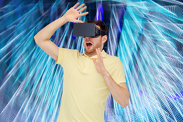 Image showing happy man in virtual reality headset or 3d glasses