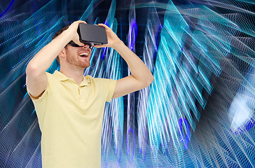 Image showing happy man in virtual reality headset or 3d glasses