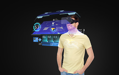 Image showing happy man in virtual reality headset or 3d glasses