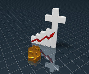 Image showing business graph with christian cross and dollar symbol - 3d rendering