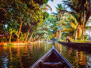 Image showing Canoe in Kerala backwaters