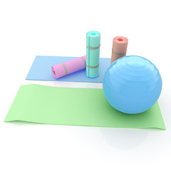 Image showing karemat and fitness ball. 3D illustration