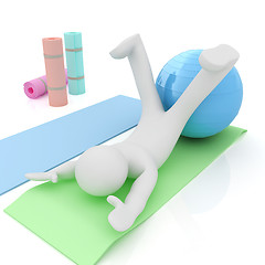 Image showing 3d man on a karemat with fitness ball. 3D illustration