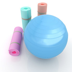 Image showing karemat and fitness ball. 3D illustration