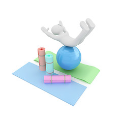 Image showing 3d man on a karemat with fitness ball. 3D illustration