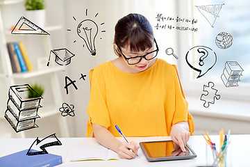 Image showing asian woman student with tablet pc at home