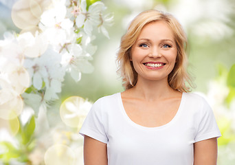 Image showing smiling woman in blank white t-shirt