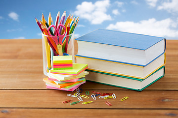 Image showing close up of pens, books, clips and stickers