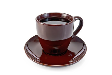 Image showing Coffee in brown cup on saucer