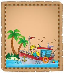 Image showing Parchment with fishing boat theme 3