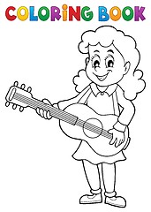 Image showing Coloring book girl guitar player theme 1