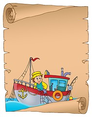 Image showing Parchment with fishing boat theme 1