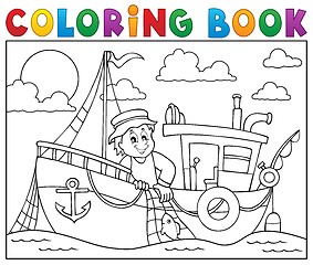 Image showing Coloring book with fishing boat theme 1