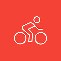 Image showing Man riding  bike line icon.