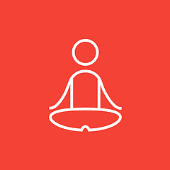 Image showing Man meditating in lotus pose line icon.