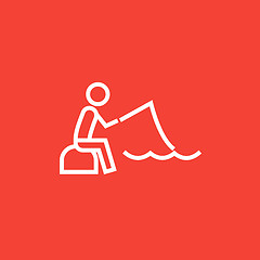 Image showing Fisherman sitting with rod line icon.