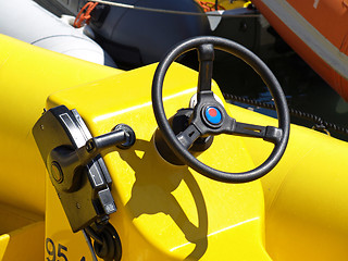 Image showing steering wheel on an inflatable yacht