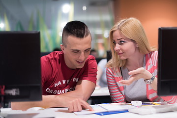 Image showing technology students group working  in computer lab school  class